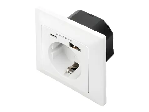 Digitus Zásuvka s nabíjením USB-C a USB-A / Nástěnná zásuvka / Pro zapuštěnou montáž