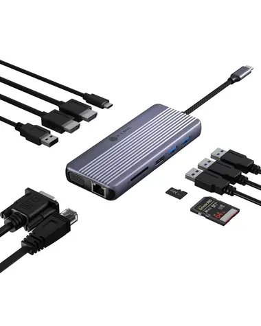 IcyBox IB-DK4062-CPD antracitová / Dokovací stanice / USB-C / 2x HDMI + VGA / 4K 30Hz / USB-A 3.2 Gen1 / PD 100W