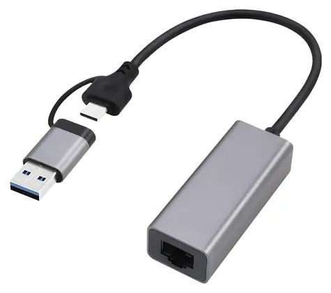 Gembird A-USB3AC-LAN-01 šedá / Gigabitový síťový adaptér / 1x LAN / USB-A + USB-C / USB 3.1