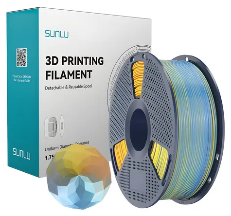 Sunlu PLA+ Silk Forth-Color modrá-fialová-oranžová-žlutá / Struna pro 3D tiskárnu / PLA / hedvábný lesk / 1 kg