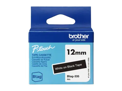 Brother BTAG-335 / Páska do tiskárny štítků / bílý tisk / černý podklad / 12 mm / 4 m