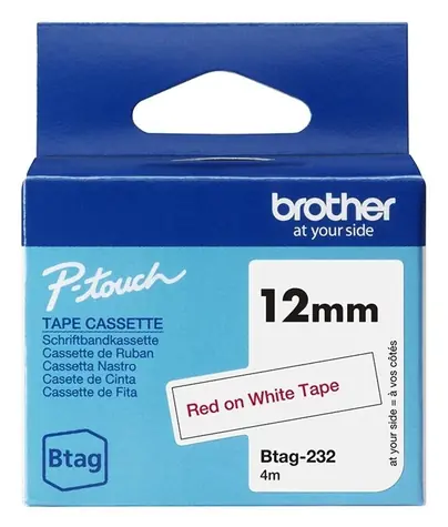 Brother BTAG-232 / Páska do tiskárny štítků / červený tisk / bílý podklad / 12 mm / 4 m