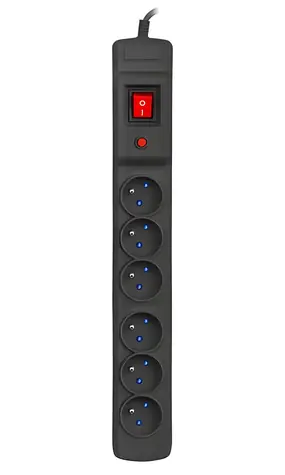 Armac Multi M6 černá / Přepěťová ochrana / 6 zásuvek / 3 m kabel / 2500 W