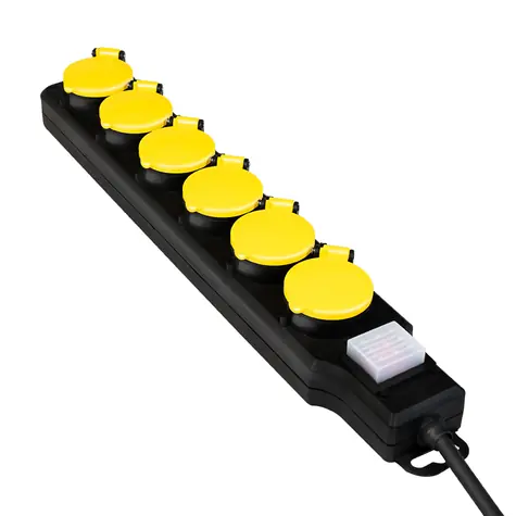 LogiLink prodlužovací kabel 6x zásuvka IP44 černo-žlutá / Prodlužovací kabel / 6 zásuvek / 1,5 m / 16 A / 3600 W