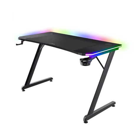 Trust GXT 710 Luminus Pro RGB černá / Herní stůl / RGB podsvícení / bezdrátová nabíječka / 120x60x74 cm