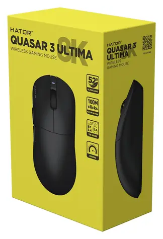 Hator Quasar 3 Ultima 8K černá / Herní bezdrátová myš / optická / 30000 DPI / 2.4GHz / Bluetooth / USB-C