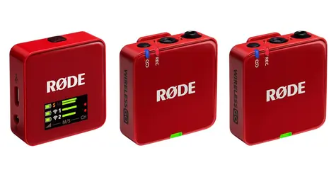 Rode Wireless GO Gen 3 červená / bezdrátový mikrofonní systém / 2x vysílač a 1x přijímač / 3.5mm jack / USB-C
