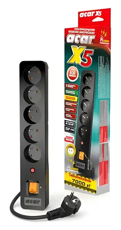 Acar X5 / Přepěťová ochrana / 5 zásuvek / 1,5 m / 10 A