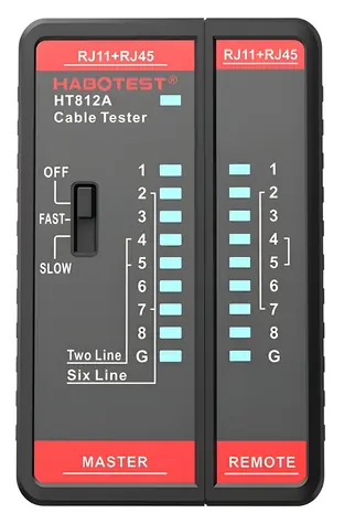 Habotest HT812A / Tester síťových kabelů / RJ45, RJ14, RJ12, RJ9 / 8P/6P/4P/2P