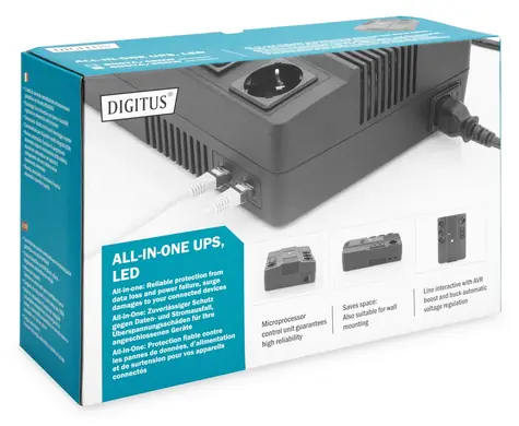 Digitus All-in-One UPS / 600VA/360W / 12V/7Ah / 4x CEE 7/7 / 3x IEC C13 / USB/RJ45