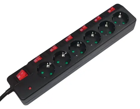 LogiLink LPS233 černá / Prodlužovací kabel / 6x zásuvka / 1,5 m / 230V-16A / LED kontrolka