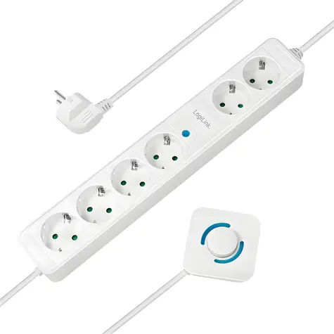 LogiLink LPS271 bílá / Prodlužovací přívod / 6 zásuvek / 1,5 m / nožní vypínač