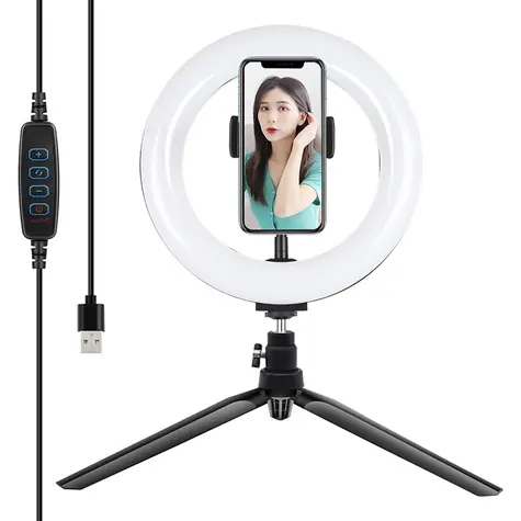 Puluz PKT3073B / Sada pro vlogování / Stativ / LED kroužkové světlo / Svorka na telefon