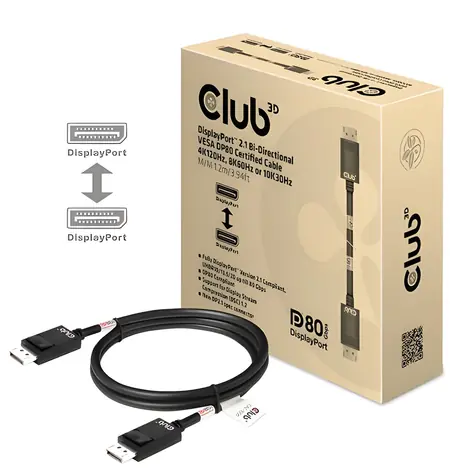 Club3D Kabel DisplayPort 2.1 na DisplayPort 2.1 černá / VESA DP80 / 8K60Hz-10K30Hz / HDR / 1,2 m
