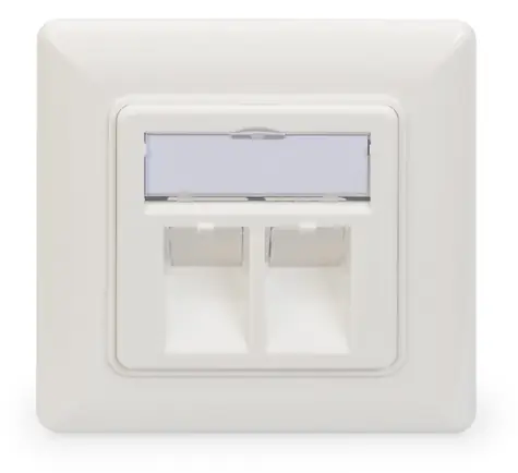 Digitus DN-93801-1 bílá / Kryt zásuvky pro 2x Keystone / 80x80 mm / prachové klapky