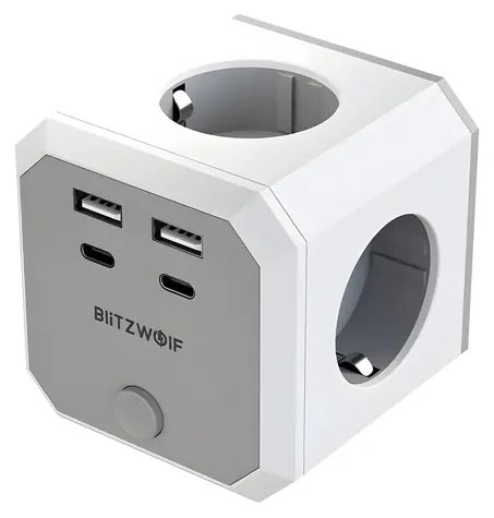 BlitzWolf BW-EC2 / Napájecí kostka / 4x AC / 2x USB-A / 2x USB-C / 4000W