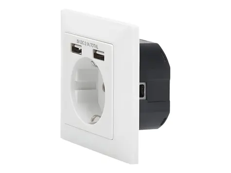 Digitus Zásuvka pod omítku s 2 USB porty bílá / Zásuvka / Vestavěné USB nabíjení