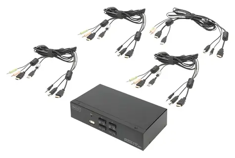 Digitus DS-12880 černá / KVM switch / 4 porty / HDMI 4K / USB 2.0 hub / audio