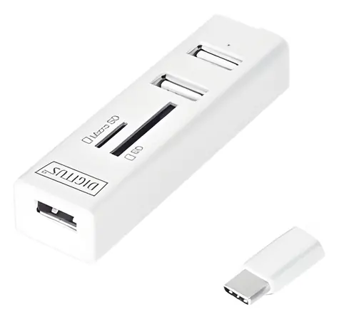 Digitus USB-C OTG bílá / Hub / 3 porty USB / čtečka karet