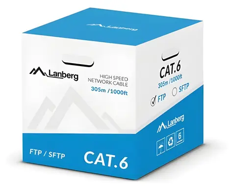 Lanberg FTP kabel Cat6 šedý / Instalační kabel / Cu / PVC / 305 m / CPR / Fluke Passed