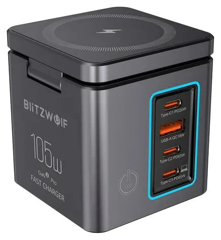 BlitzWolf BW-i113 / Nabíječka do sítě / 105W / GaN / USB-A + 3x USB-C