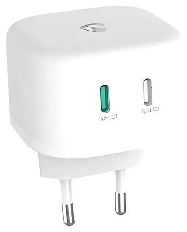 Nedis GaN 45W bílá / Síťová nabíječka / 2x USB-C / PD3.0