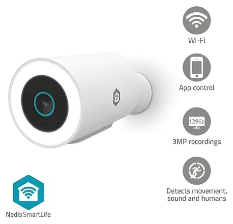 Nedis WIFICO15CWT bílá / Chytrá venkovní kamera / Wi-Fi / SmartLife / 3MP Full HD 1296p / IP65 / Snímač pohybu