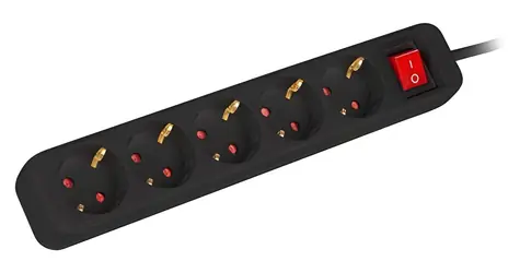 Lanberg Napájecí lišta 5x Schuko černá / Napájecí lišta / 1,5 m / vypínač / měděný kabel