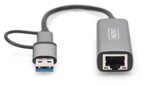 Digitus USB-C - RJ45 šedá / Síťový adaptér / 2,5G Ethernet / USB 3.2 Gen 1 / redukce na USB-A