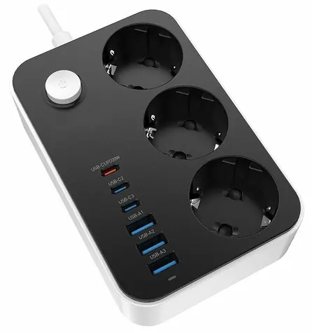 Colorway Zásuvková lišta 3x Schuko / Zásuvková lišta / 3x USB-C 20W / 3x USB-A / kabel 2 m