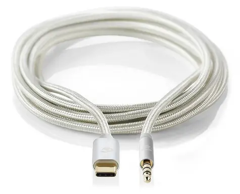 Nedis Profigold USB-C - 3,5mm jack stříbrná / Redukce / nylonový opletenec / 1 m