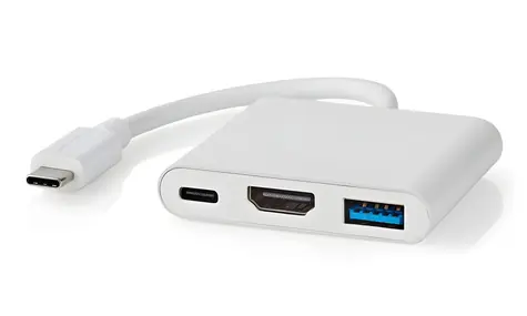 Nedis USB-C multiportový adaptér bílá / Adaptér / USB-C - USB-A, USB-C, HDMI / 4K 30Hz / 10 cm