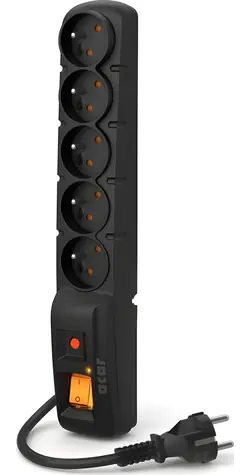Acar F5 1,5 m černá / Prodlužovací přívod / přepěťová ochrana / 5 zásuvek