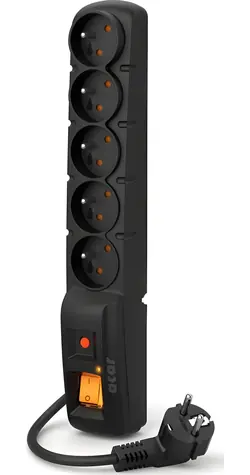 Acar F5 1m černá / Prodlužovací přívod / přepěťová ochrana / 5 zásuvek