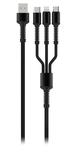 Colorway Nabíjecí kabel 3v1 šedivá / Nabíjecí kabel / USB-A (M) - Lightning & Micro-USB & USB-C / 4 A / Nylon / 1,2 m