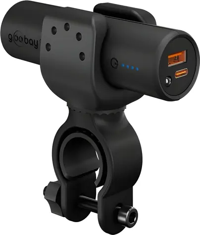 Goobay Bike-Power 5.0 černá / Powerbanka / 5000 mAh / USB-C PD / LED svítilna / držák na kolo