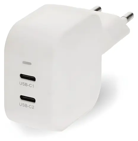 Nedis GaN 45W bílá / Síťová nabíječka / 2x USB-C PD3.0 / rychlé nabíjení