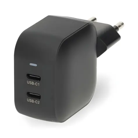 Nedis GaN 45W černá / Síťová nabíječka / 2x USB-C PD3.0 / rychlé nabíjení