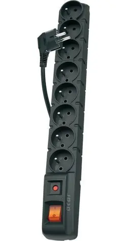 Acar S8 Dual černá / Prodlužovací kabel / 8 zásuvek / 5 m / přepěťová ochrana