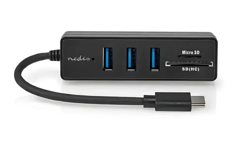 Nedis USB-C hub 5 portů černá / USB hub / 3x USB-A + SD/microSD čtečka / USB 3.2 Gen 1 / 5 Gbps