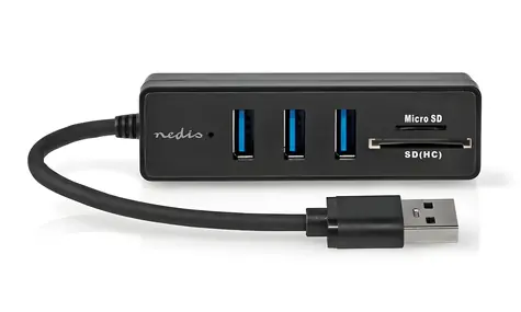 Nedis USB hub 5 portů černý / USB hub / 3x USB-A / USB 3.2 Gen 1 / 5 Gbps / SD & microSD čtečka