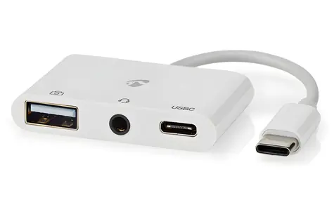 Nedis USB-C multiport adaptér / Redukce / USB-A + USB-C + 3,5mm jack / USB 2.0 / 480 Mbps