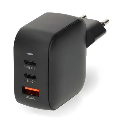 Nedis GaN 70W černá / Síťová nabíječka / 2x USB-C PD3.0 / 1x USB-A QC3.0