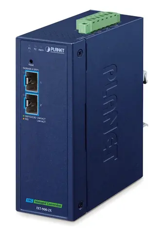 PLANET IXT-900-2X / Průmyslový konvertor / 2x 10G/2.5G/1G/100BASE-X SFP+ / -45 až 75°C / DIN / SNMP