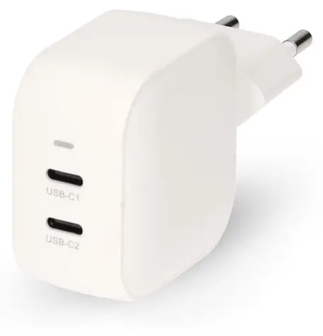 Nedis GaN 35W bílá / Síťová nabíječka / 2x USB-C PD3.0 / rychlé nabíjení