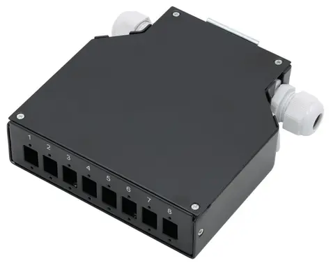 XtendLan mini rozvaděč DIN lišta černý / Rozvaděč / optický / 8x SC Simplex / 4 vstupní otvory / krytka