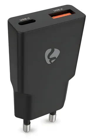 Nedis 20W černá / Síťová nabíječka / USB-C, USB-A / PD3.0 / rychlé nabíjení
