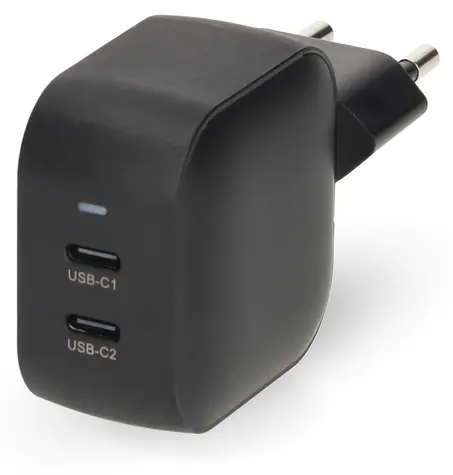 Nedis GaN 35W černá / Síťová nabíječka / 2x USB-C PD3.0 / rychlé nabíjení