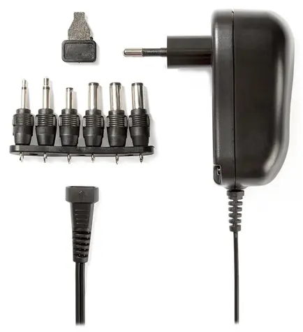 Nedis Univerzální napájecí adaptér černá / Napájecí adaptér / 12 W / 3–12 V DC / 6 konektorů / 1,8 m
