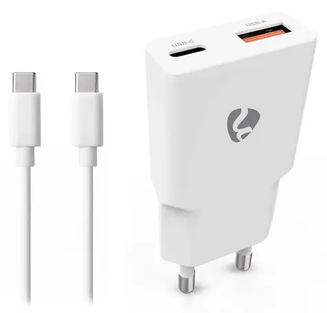 Nedis 20W bílá / Síťová nabíječka / PD3.0 / USB-A, USB-C / kabel 1,5 m